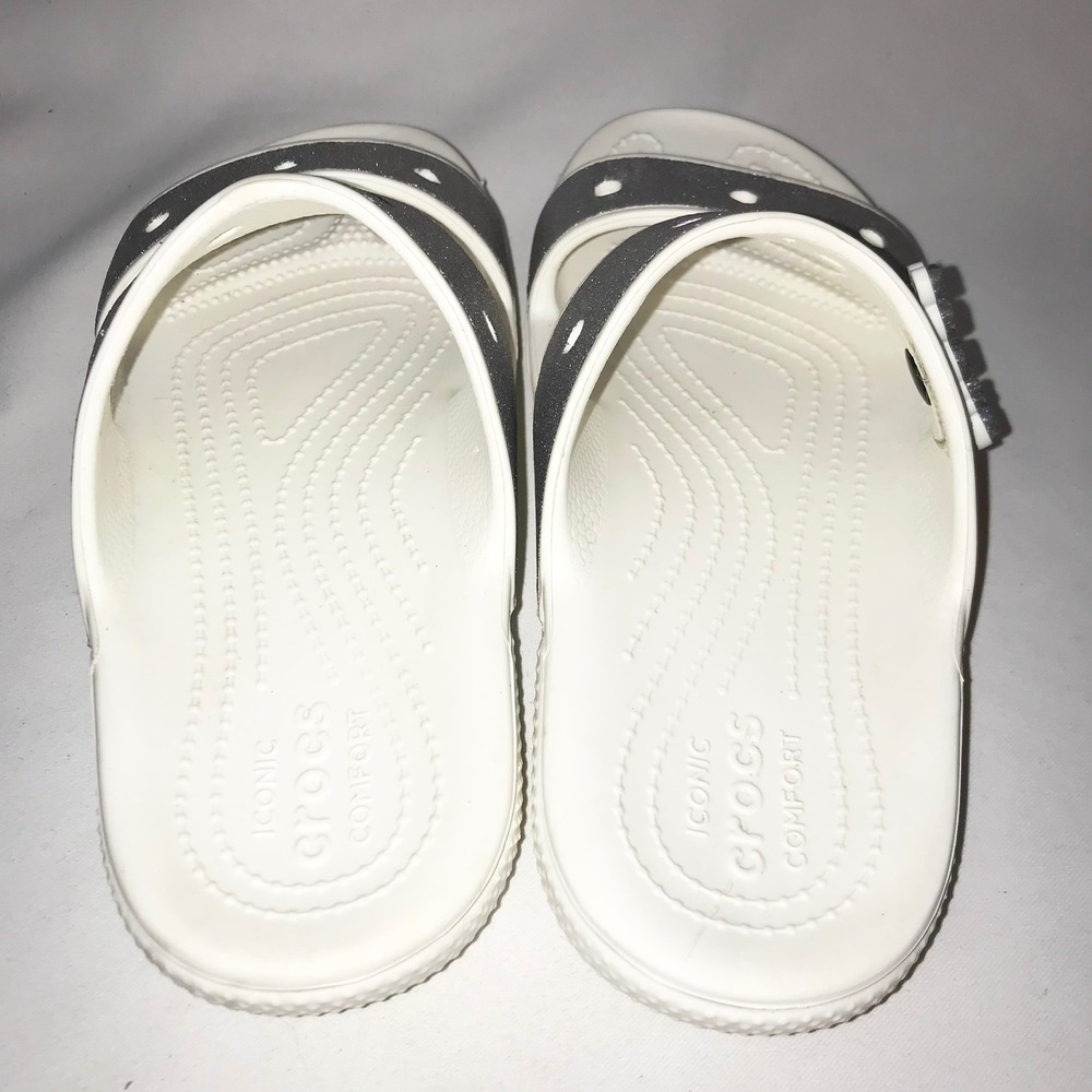 Crocs Classic Glitter Sandals Silver Strap Slides Womens 7 Mens 5 Comfort Summer - Picture 13 of 13